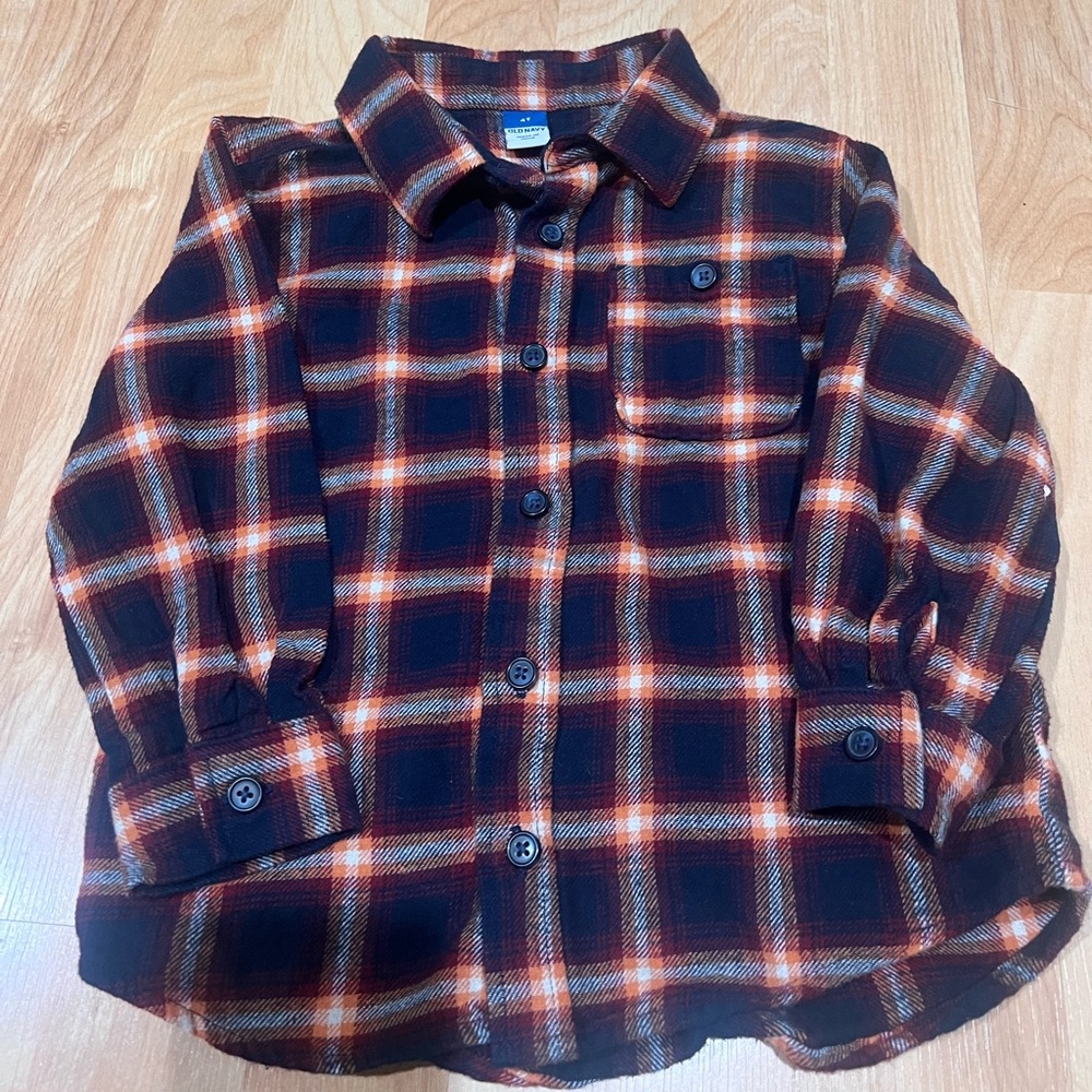 Old Navy Toddle Boys Plaid Button Down Flannel Shirt - Navy and Orange